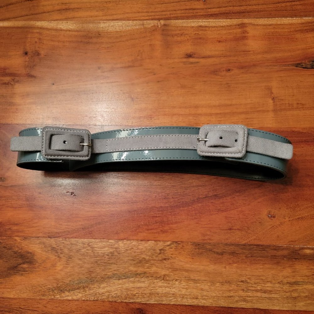 Leather and suede vintage belt, from Paris - hazy Grey / Blue colours